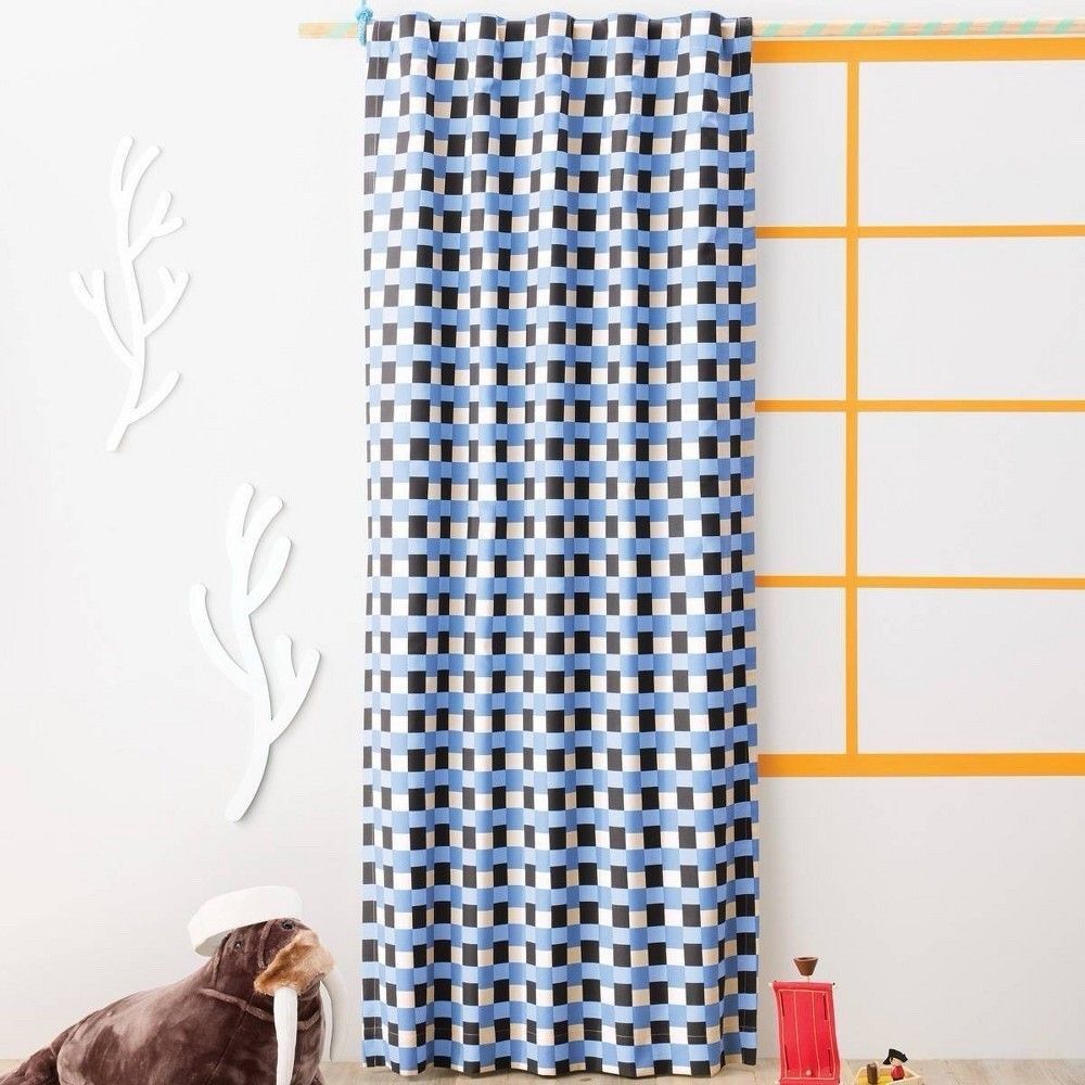 Pillowfort 42x84 Checkered Blackout Curtain Panel Blue Kids Bedroom Window
